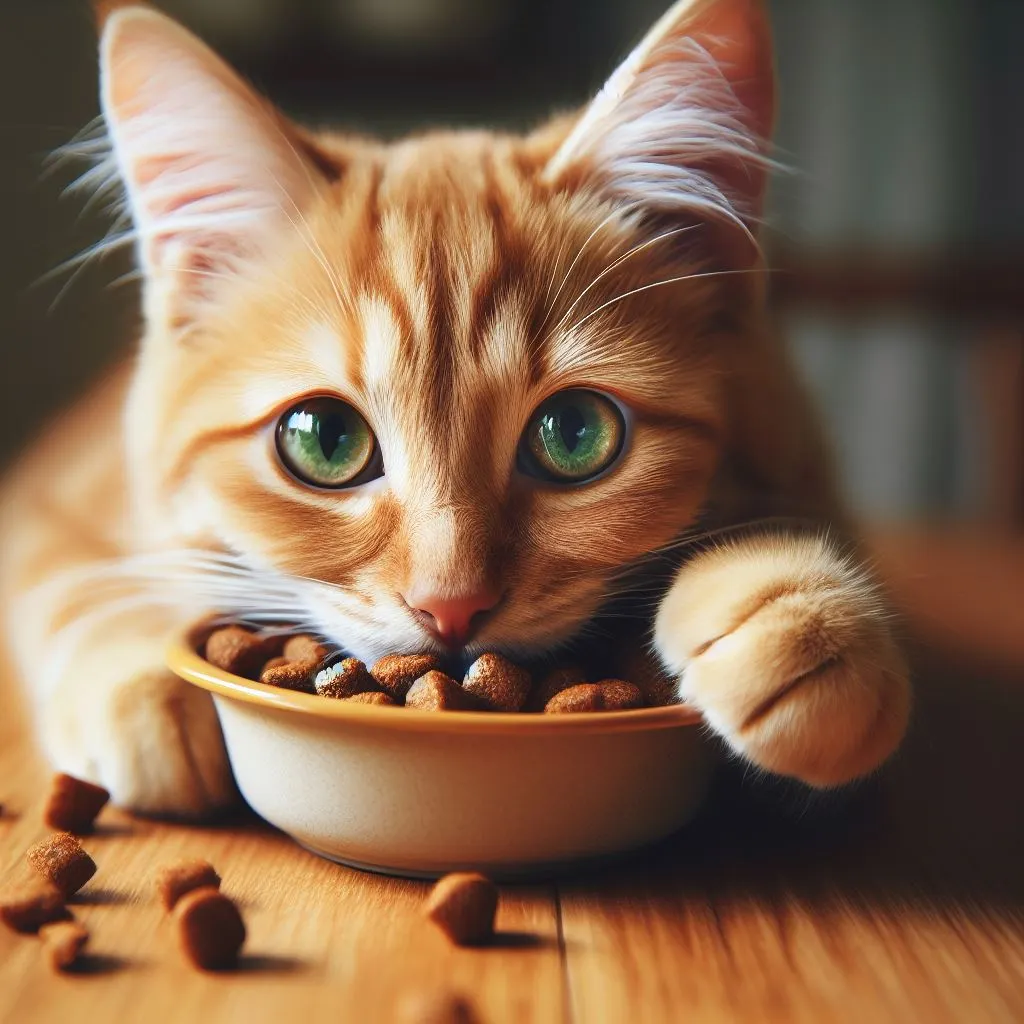 chat diabétique mangeant des croquettes